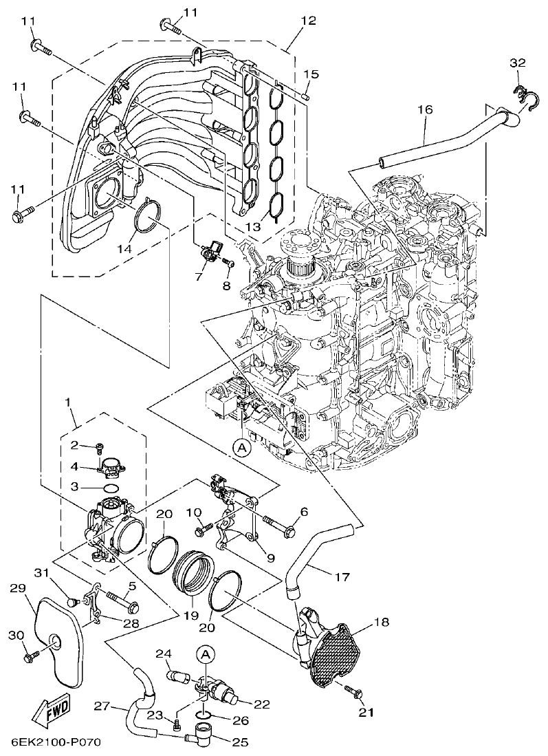 Yamaha F115B, FL115B, FL115BET INTAKE 1 parts diagram